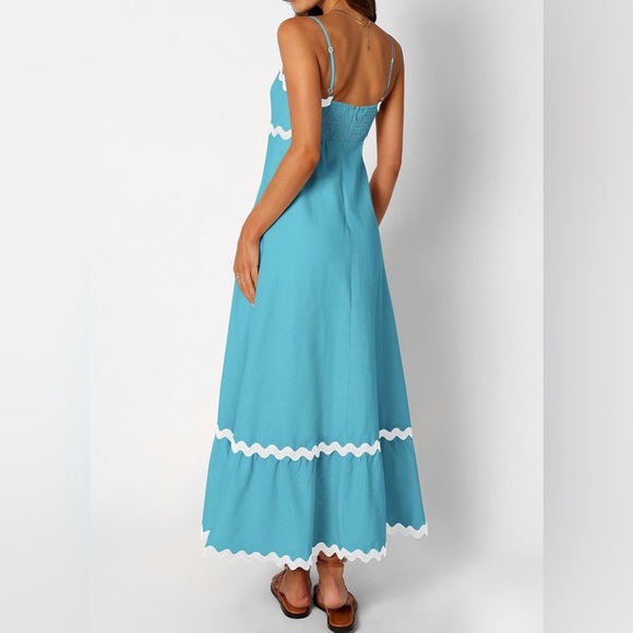 kirundo Dresses & Skirts - Women’s KIRUNDO blue and white Ric rac midi dress- Size medium